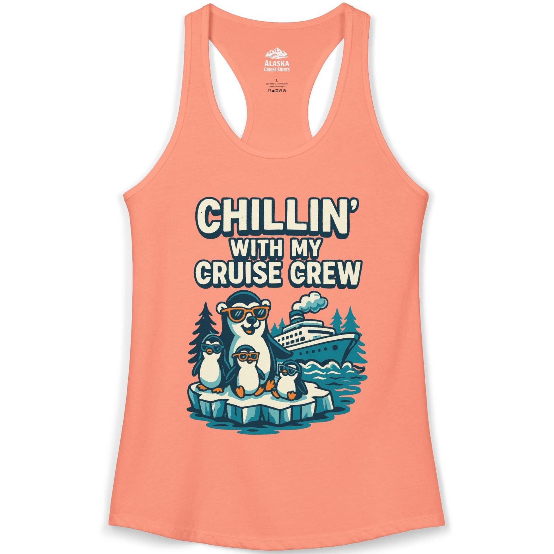 Chillin With My Cruise Crew Cute Penguins Alaska Cartoon Shirt — Ladies Tank Ladies Tank Top – Solid Light Orange – Alaska Cruise Shirts