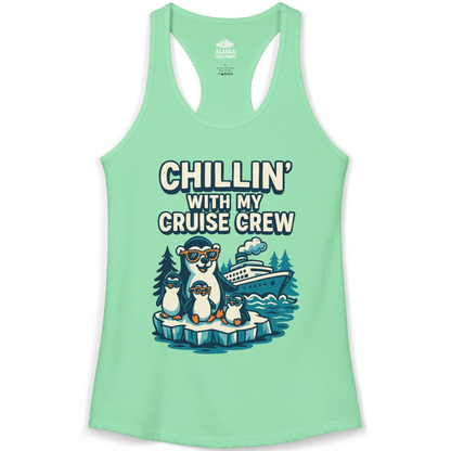 Chillin With My Cruise Crew Cute Penguins Alaska Cartoon Shirt — Ladies Tank Ladies Tank Top – Solid Mint – Alaska Cruise Shirts