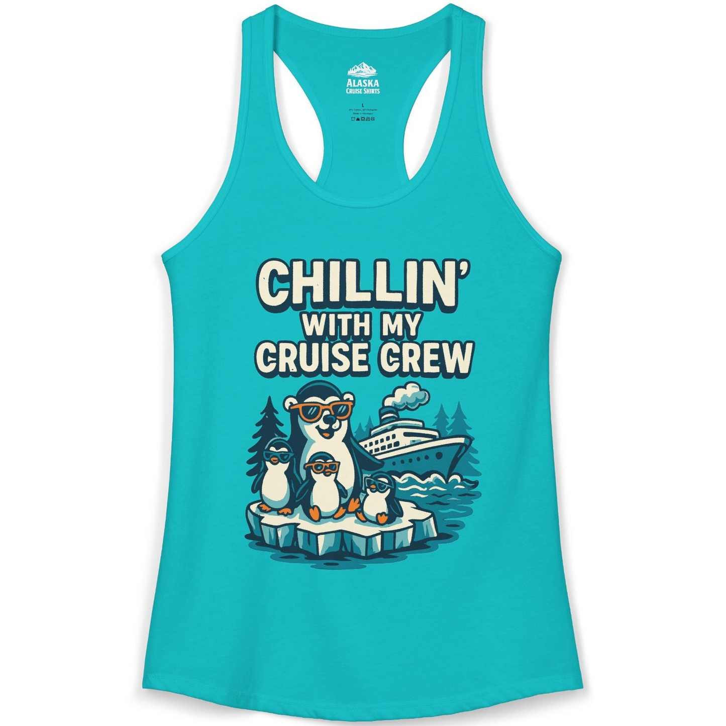 Chillin With My Cruise Crew Cute Penguins Alaska Cartoon Shirt — Ladies Tank Ladies Tank Top – Tahiti Blue – Alaska Cruise Shirts