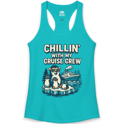 Chillin With My Cruise Crew Cute Penguins Alaska Cartoon Shirt — Ladies Tank Ladies Tank Top – Tahiti Blue – Alaska Cruise Shirts