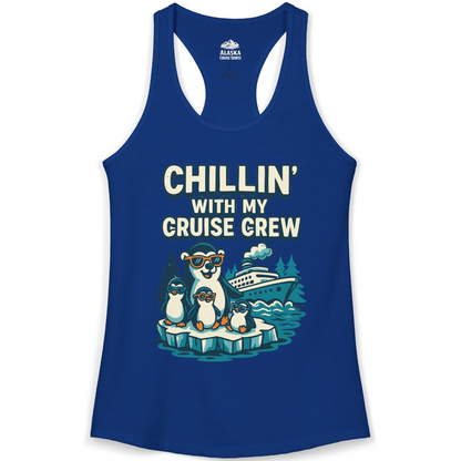 Chillin With My Cruise Crew Cute Penguins Alaska Cartoon Shirt — Ladies Tank Ladies Tank Top – Solid Royal – Alaska Cruise Shirts