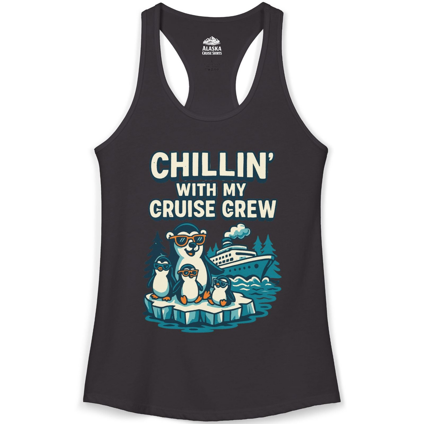Chillin With My Cruise Crew Cute Penguins Alaska Cartoon Shirt — Ladies Tank Ladies Tank Top – Black – Alaska Cruise Shirts