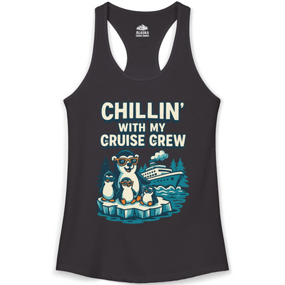 Chillin With My Cruise Crew Cute Penguins Alaska Cartoon Shirt — Ladies Tank Ladies Tank Top – Black – Alaska Cruise Shirts