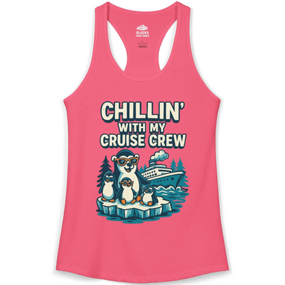 Chillin With My Cruise Crew Cute Penguins Alaska Cartoon Shirt — Ladies Tank Ladies Tank Top – Hot Pink – Alaska Cruise Shirts