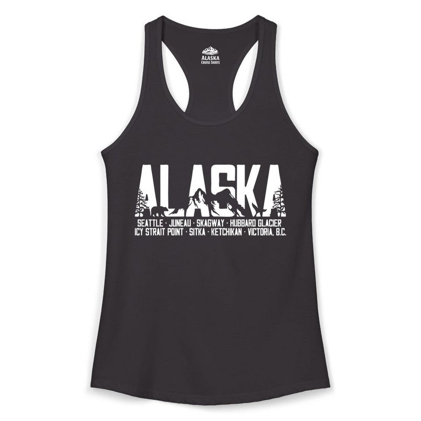Alaska Cruise Silhouette Wildlife Destinations Shirt Seattle Juneau — Ladies Tank Ladies Tank Top – Black – Alaska Cruise Shirts