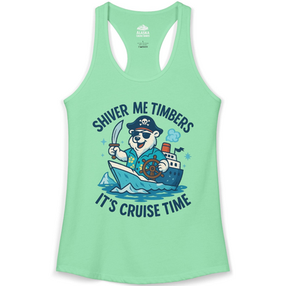 Funny Polar Bear Pirate Cruise Vacation Shirt Ladies Tank Top – Solid Mint – Alaska Cruise Shirts