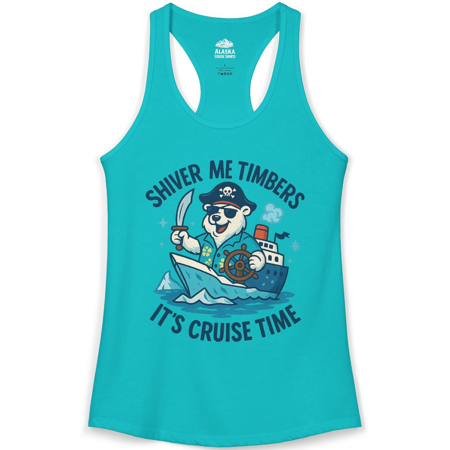 Funny Polar Bear Pirate Cruise Vacation Shirt Ladies Tank Top – Tahiti Blue – Alaska Cruise Shirts