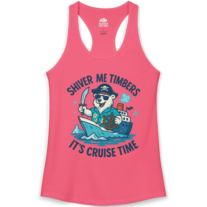 Funny Polar Bear Pirate Cruise Vacation Shirt Ladies Tank Top – Hot Pink – Alaska Cruise Shirts