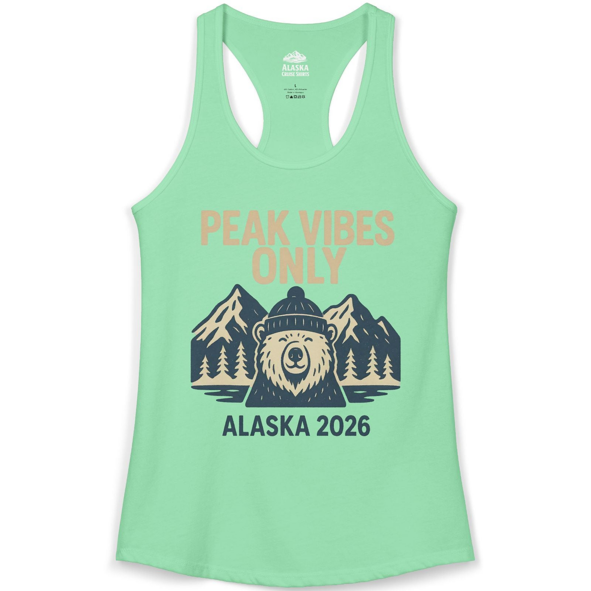 Alaska 2026 Mountain Adventure Bear Ladies Tank Top – Solid Mint – Alaska Cruise Shirts
