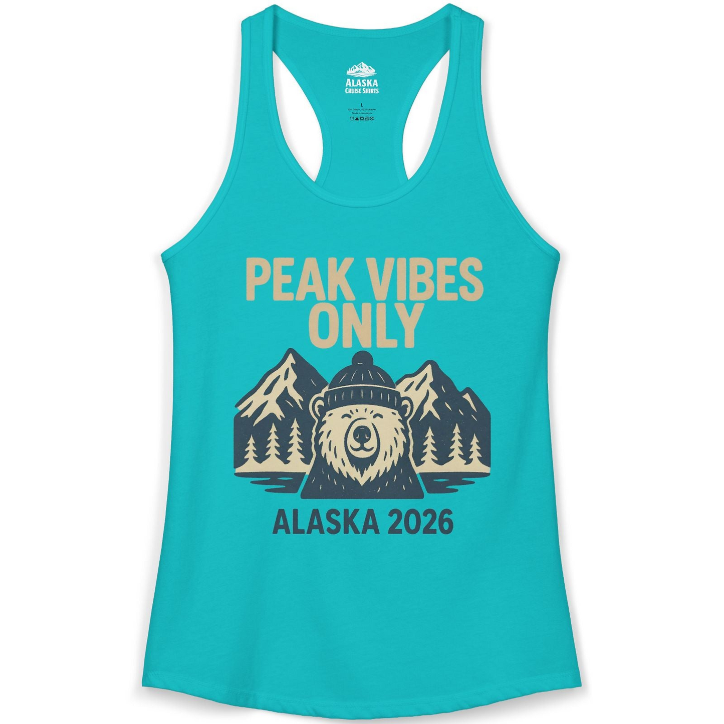 Alaska 2026 Mountain Adventure Bear Ladies Tank Top – Tahiti Blue – Alaska Cruise Shirts