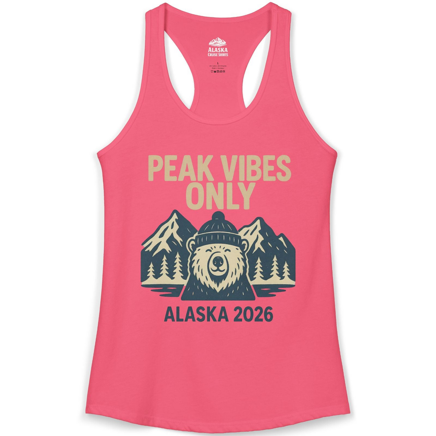 Alaska 2026 Mountain Adventure Bear Ladies Tank Top – Hot Pink – Alaska Cruise Shirts