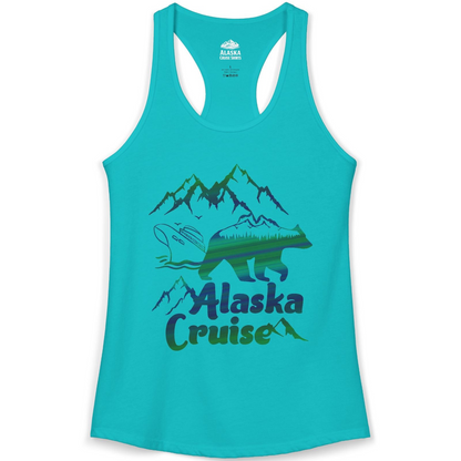 Alaska Cruise Bear Mountains Silhouette Shirt Ladies Tank Top – Tahiti Blue – Alaska Cruise Shirts