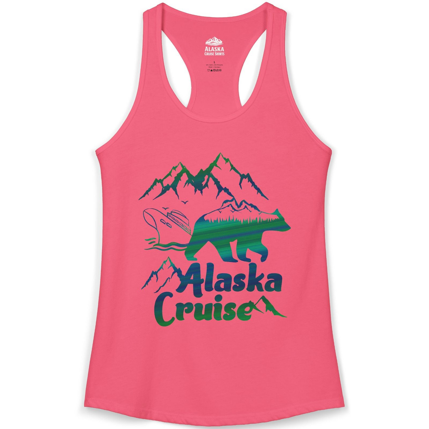 Alaska Cruise Bear Mountains Silhouette Shirt Ladies Tank Top – Hot Pink – Alaska Cruise Shirts