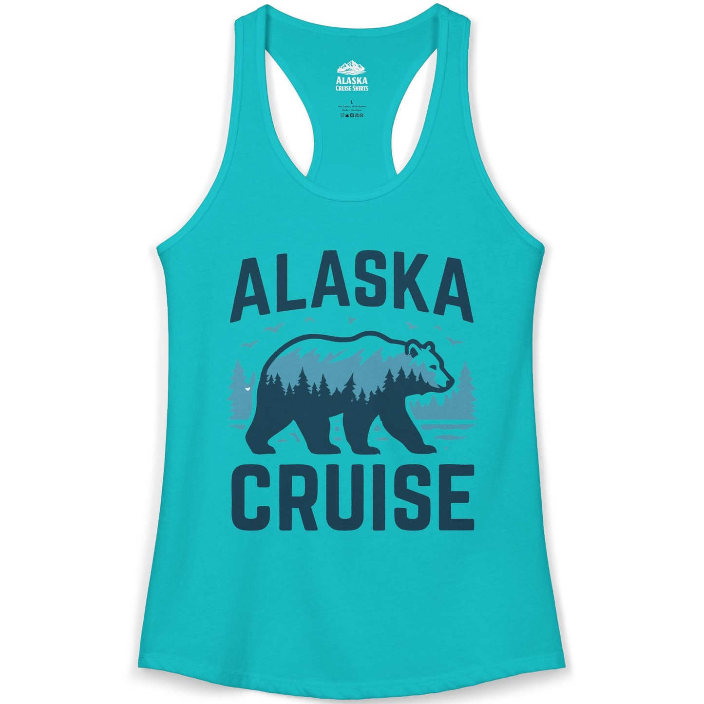 Alaska Cruise Shirt Bear Silhouette Forest Wildlife Nature Tee — Ladies Tank Ladies Tank Top – Tahiti Blue – Alaska Cruise Shirts