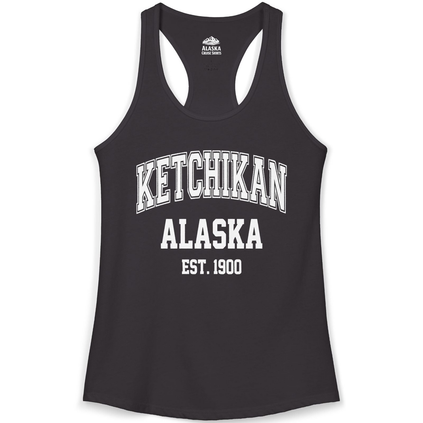 Ketchikan Alaska Collegiate Style Est 1900 Vintage Tee Shirt — Ladies Tank Ladies Tank Top – Black – Alaska Cruise Shirts