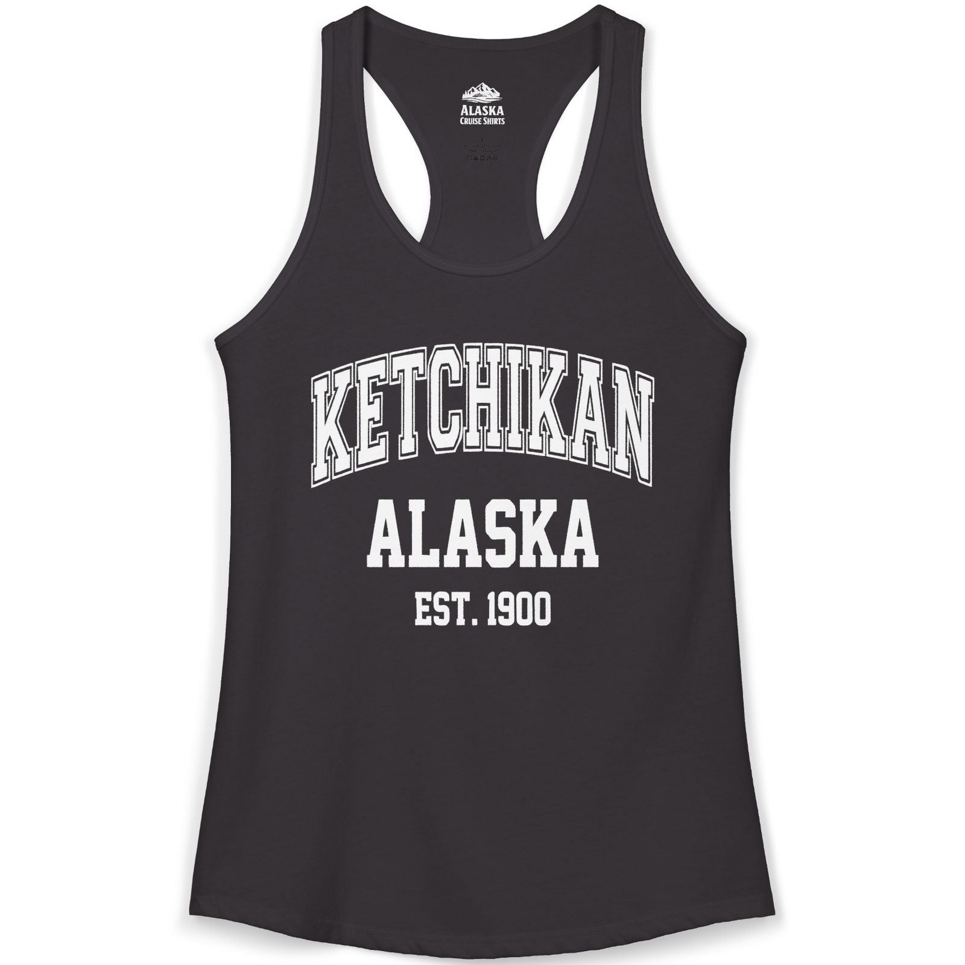 Ketchikan Alaska Collegiate Style Est 1900 Vintage Tee Shirt — Ladies Tank Ladies Tank Top – Black – Alaska Cruise Shirts