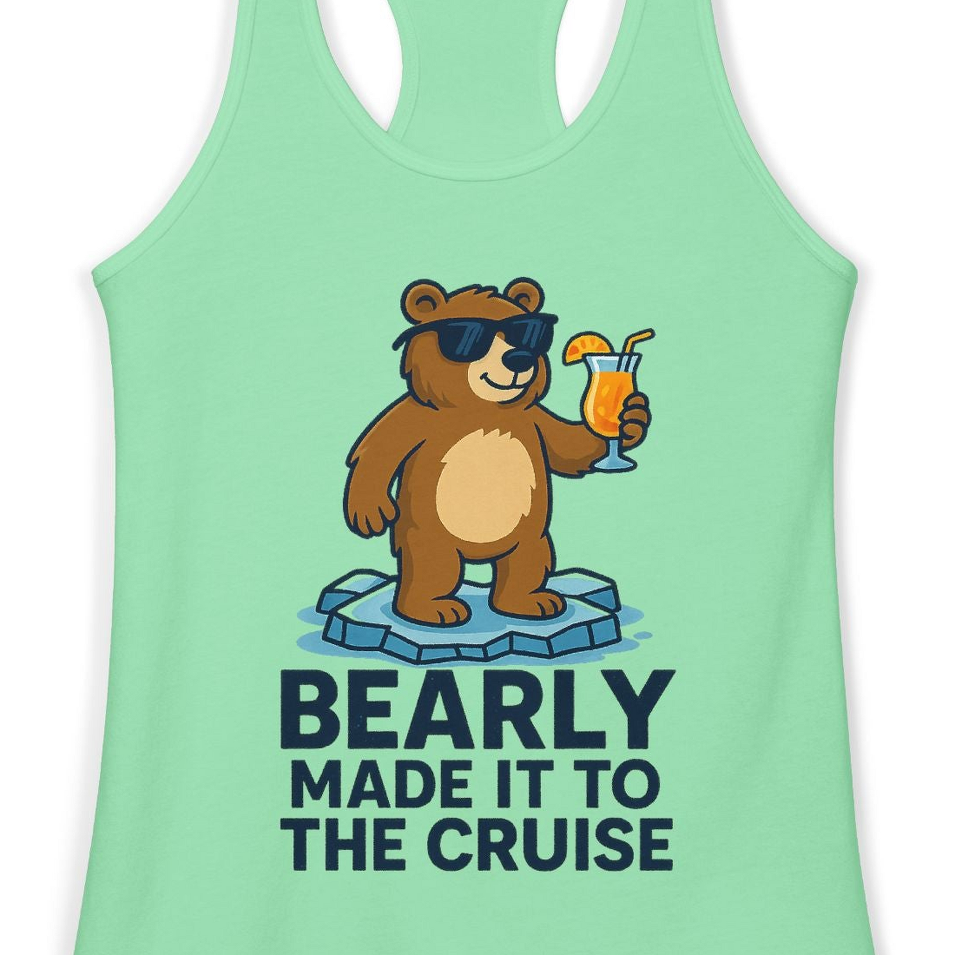 Bear Cruise Shirt Ladies Tank Top – Solid Mint – Alaska Cruise Shirts Close Up