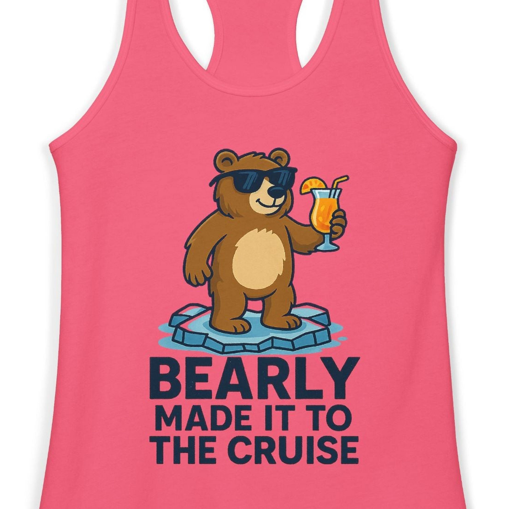 Bear Cruise Shirt Ladies Tank Top – Hot Pink – Alaska Cruise Shirts Close Up