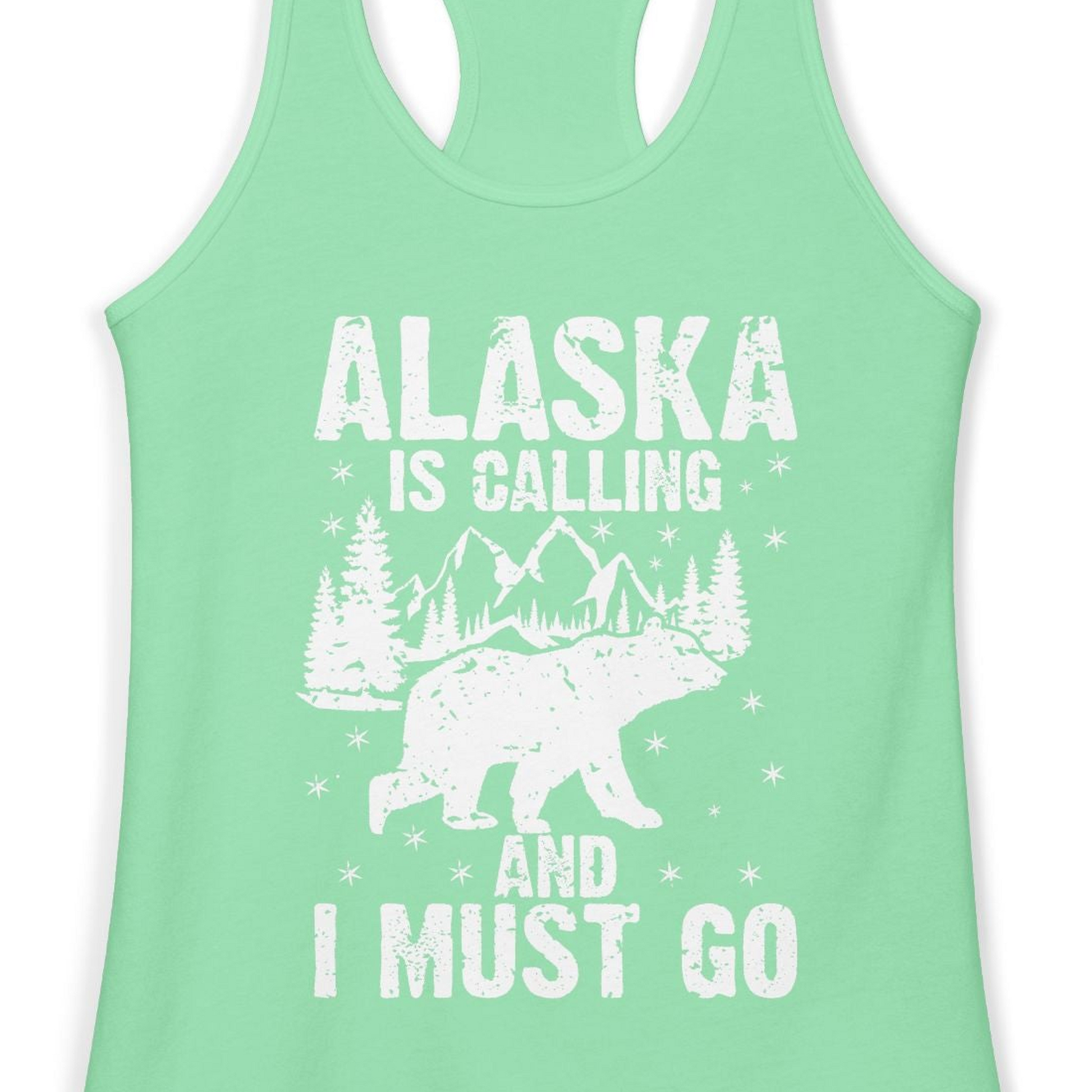 Alaska Is Calling Bear Mountain Wilderness Adventure Vintage Shirt — Ladies Tank Ladies Tank Top – Solid Mint – Alaska Cruise Shirts Close Up