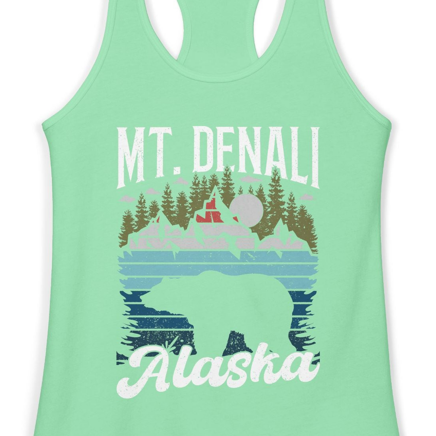 Mt Denali Alaska Bear Wilderness Shirt Ladies Tank Top – Solid Mint – Alaska Cruise Shirts Close Up