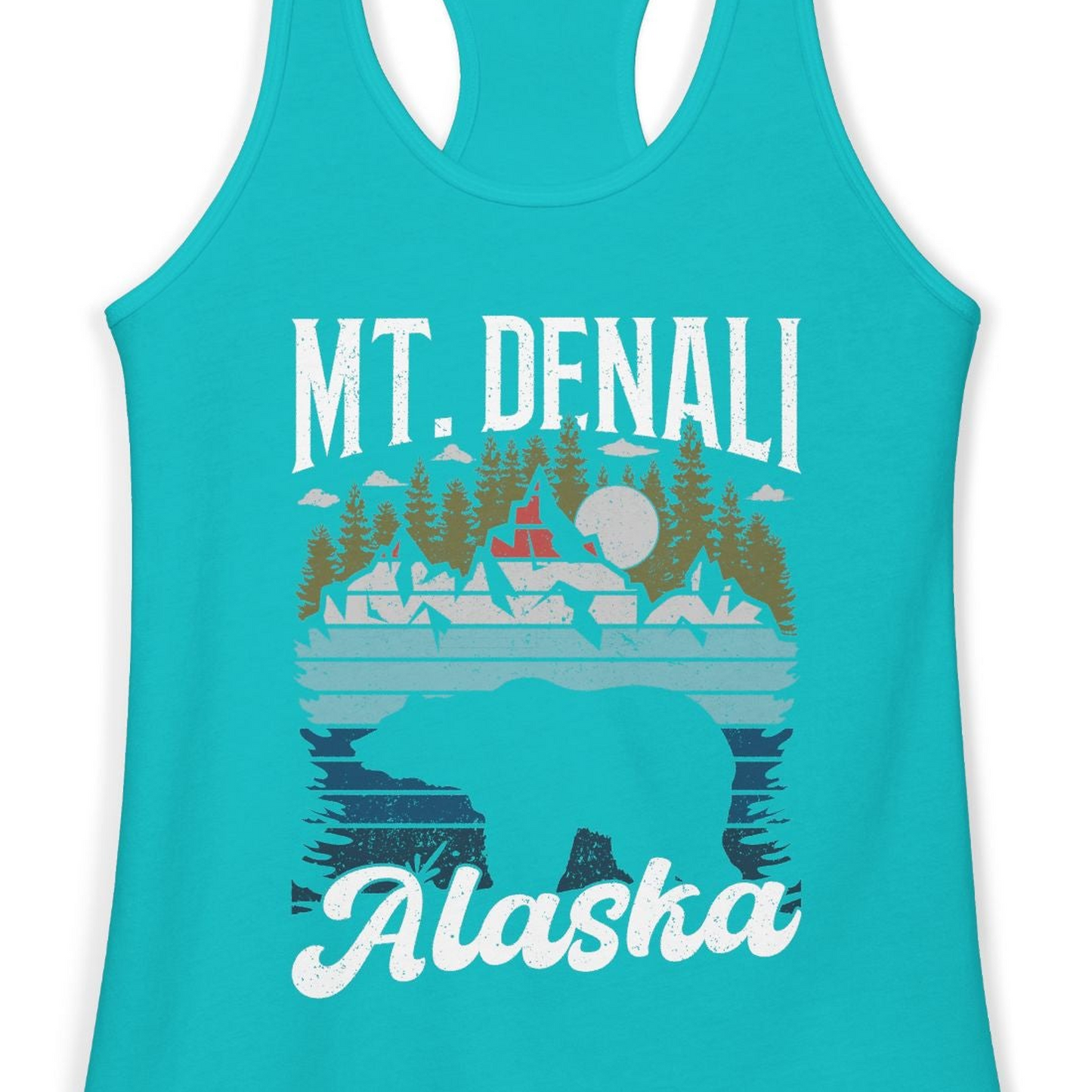 Mt Denali Alaska Bear Wilderness Shirt Ladies Tank Top – Tahiti Blue – Alaska Cruise Shirts Close Up