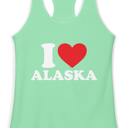 I Love Alaska Shirt Ladies Tank Top – Solid Mint – Alaska Cruise Shirts Close Up