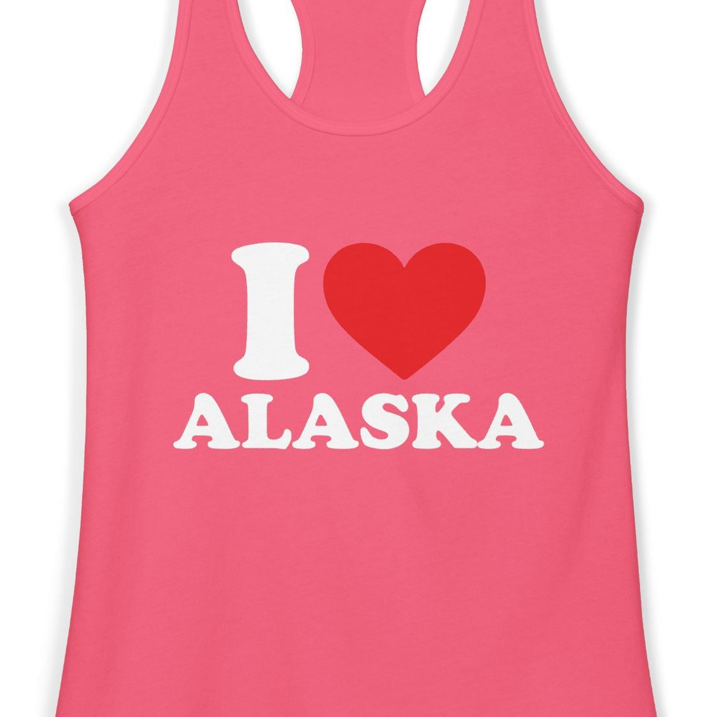 I Love Alaska Shirt Ladies Tank Top – Hot Pink – Alaska Cruise Shirts Close Up