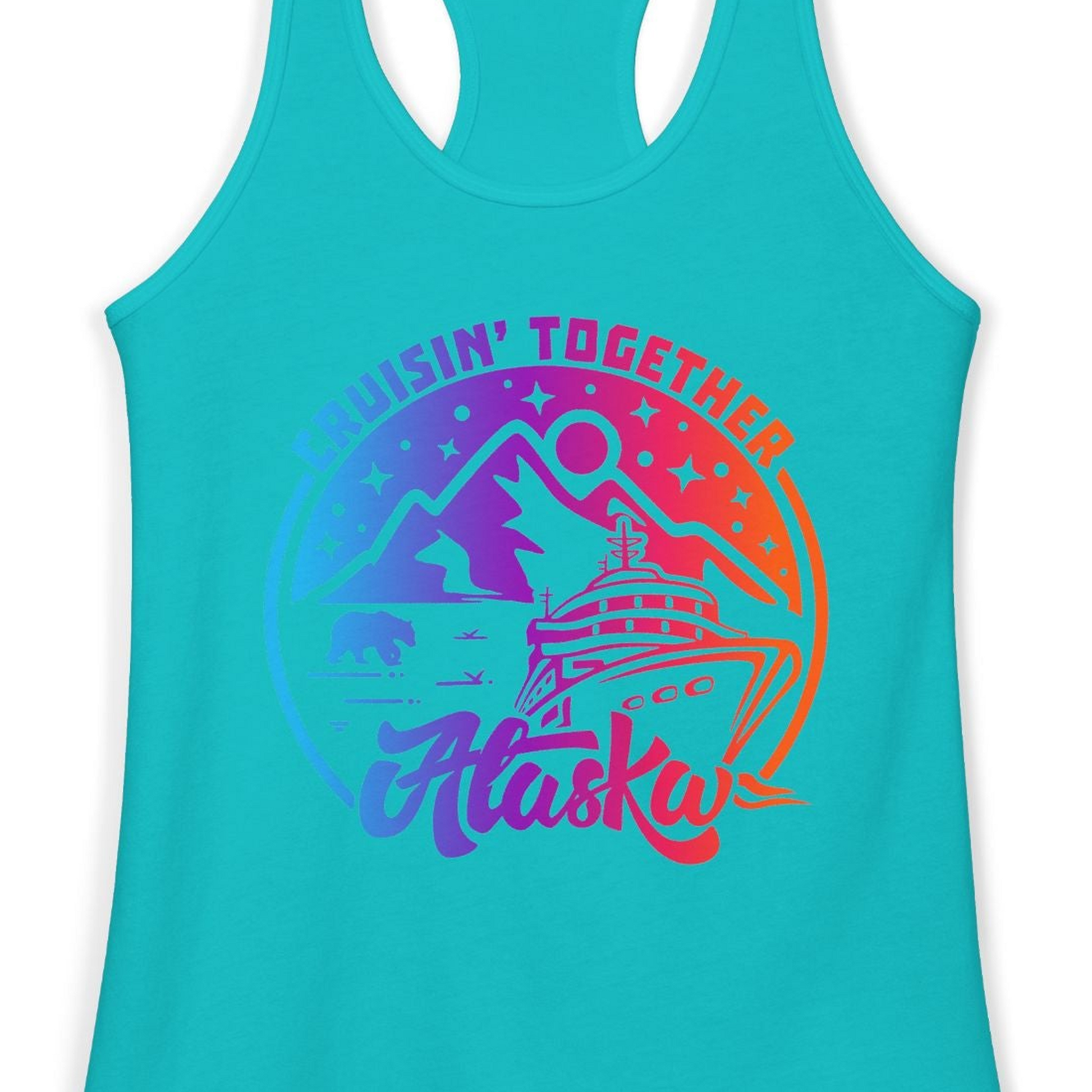 Alaska Cruise Shirt Ladies Tank Top – Tahiti Blue – Alaska Cruise Shirts Close Up