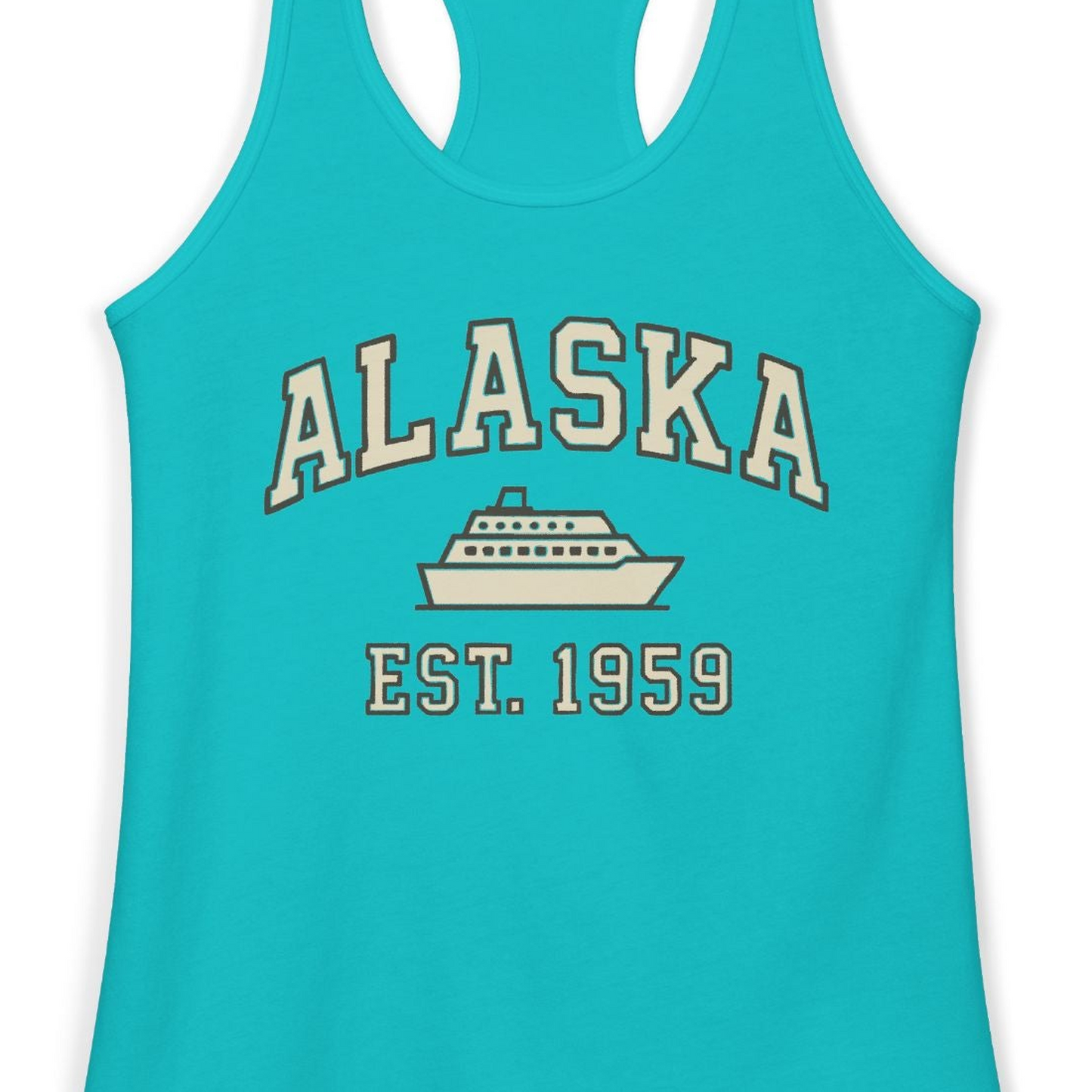 Alaska Cruise Shirt Ladies Tank Top – Tahiti Blue – Alaska Cruise Shirts Close Up