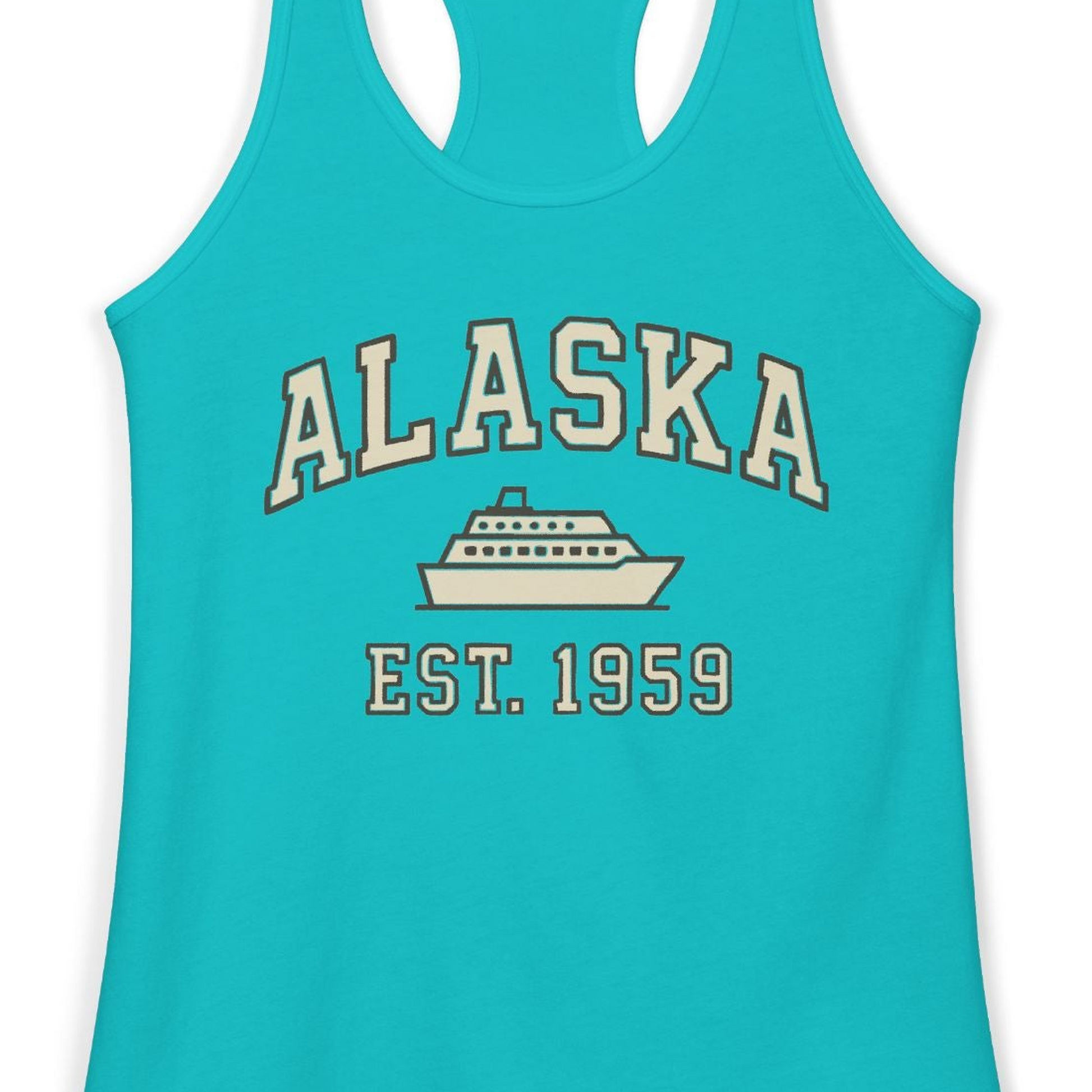 Alaska Cruise Shirt Ladies Tank Top – Tahiti Blue – Alaska Cruise Shirts Close Up