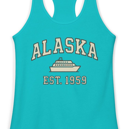 Alaska Cruise Shirt Ladies Tank Top – Tahiti Blue – Alaska Cruise Shirts Close Up