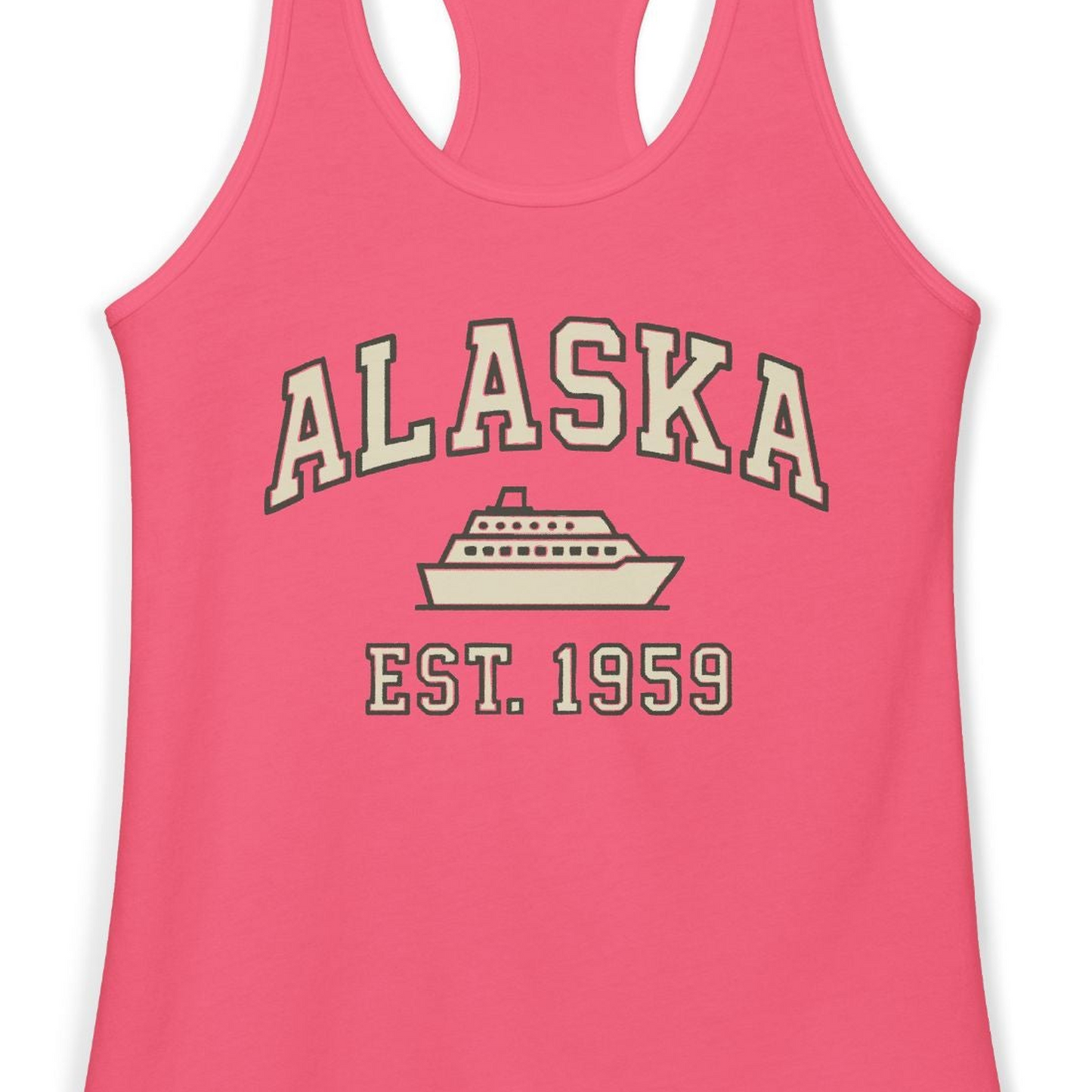 Alaska Cruise Shirt Ladies Tank Top – Hot Pink – Alaska Cruise Shirts Close Up