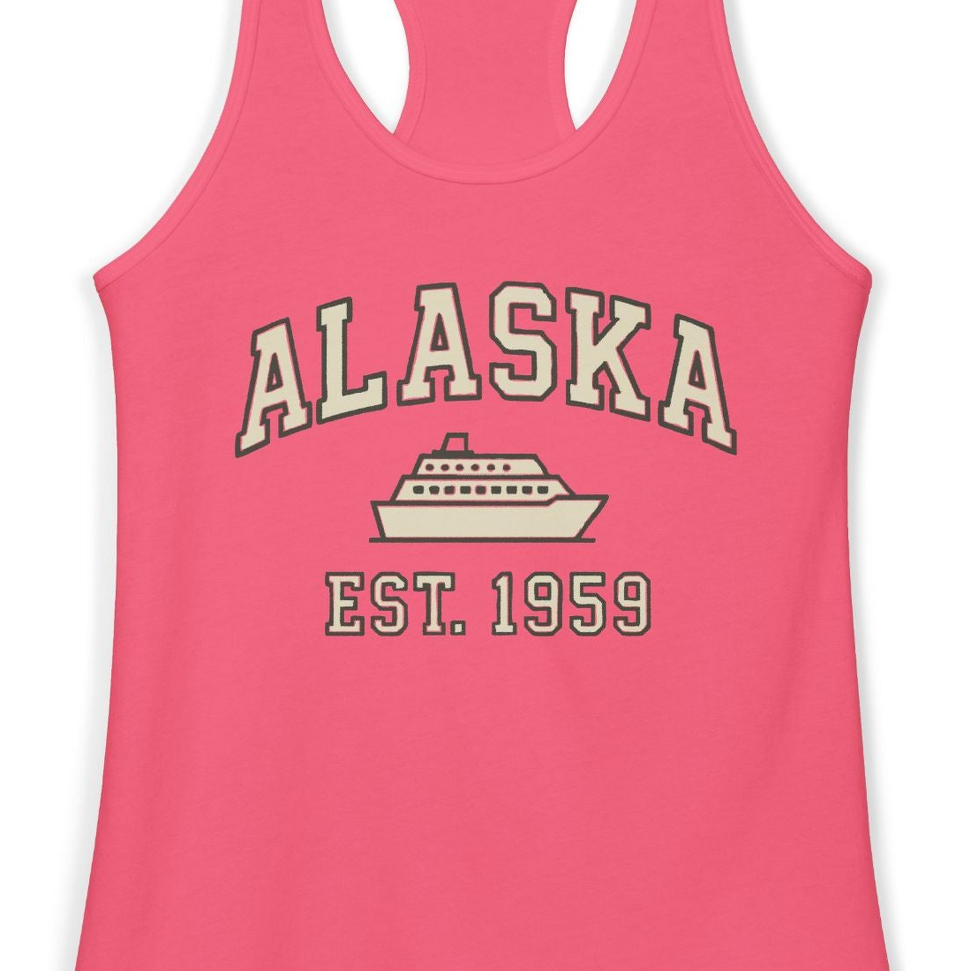 Alaska Cruise Shirt Ladies Tank Top – Hot Pink – Alaska Cruise Shirts Close Up