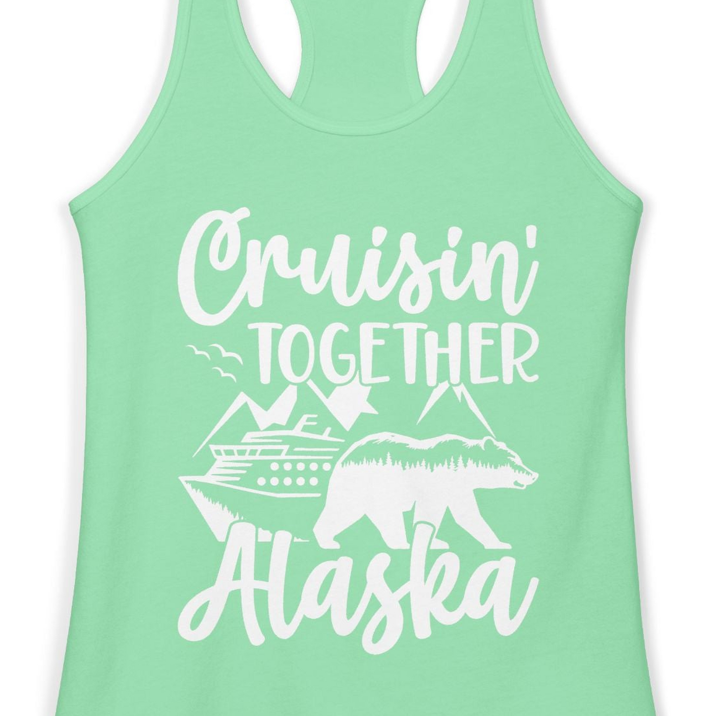 Alaska Cruise Adventure Shirt Ladies Tank Top – Solid Mint – Alaska Cruise Shirts Close Up