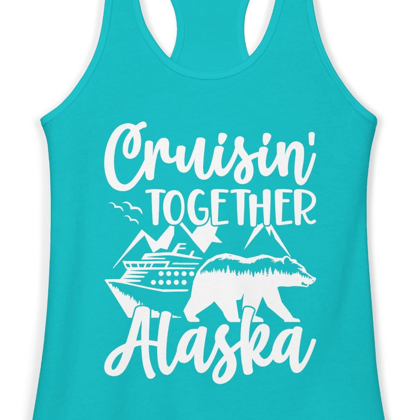 Alaska Cruise Adventure Shirt Ladies Tank Top – Tahiti Blue – Alaska Cruise Shirts Close Up