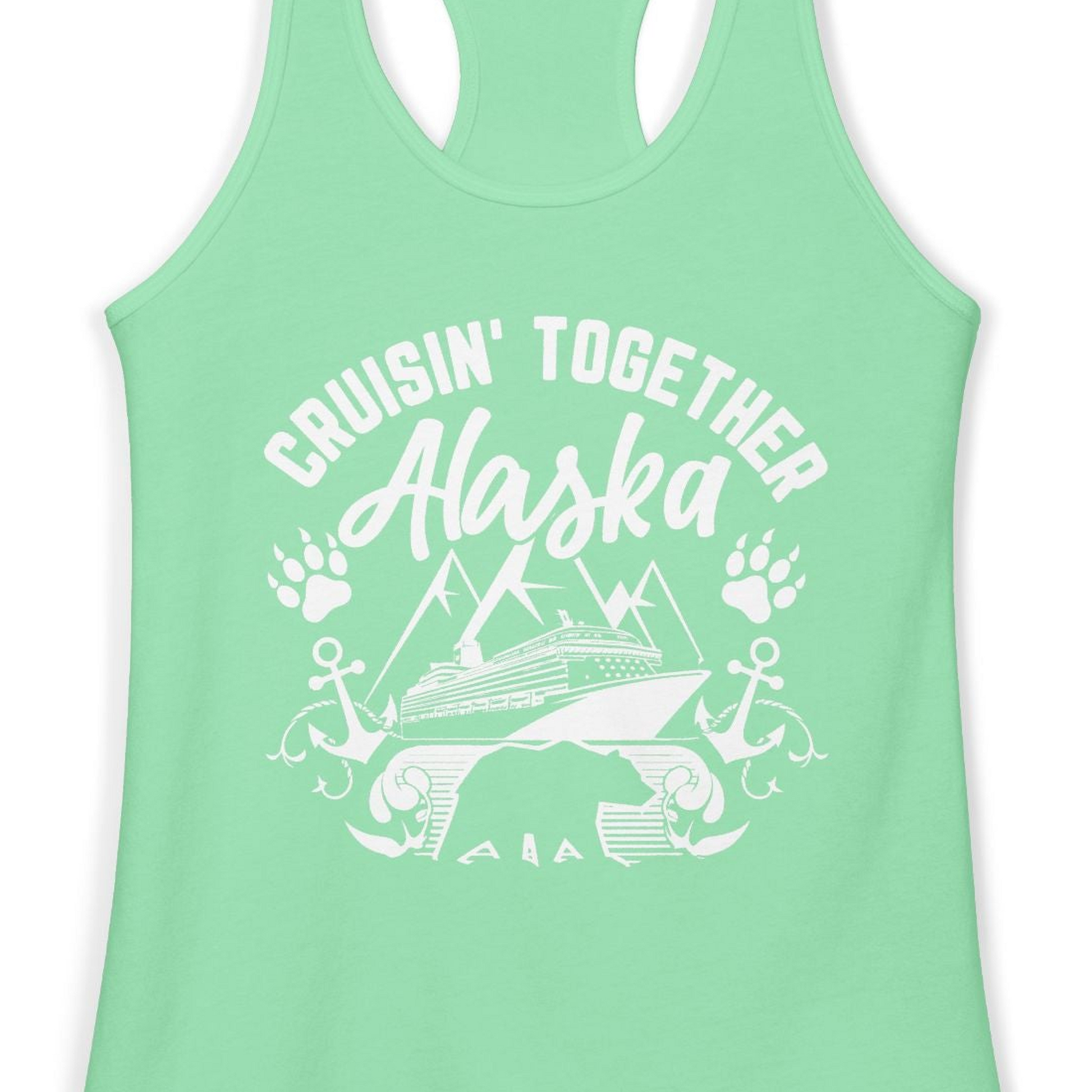 Alaska Cruise Adventure Shirt Ladies Tank Top – Solid Mint – Alaska Cruise Shirts Close Up