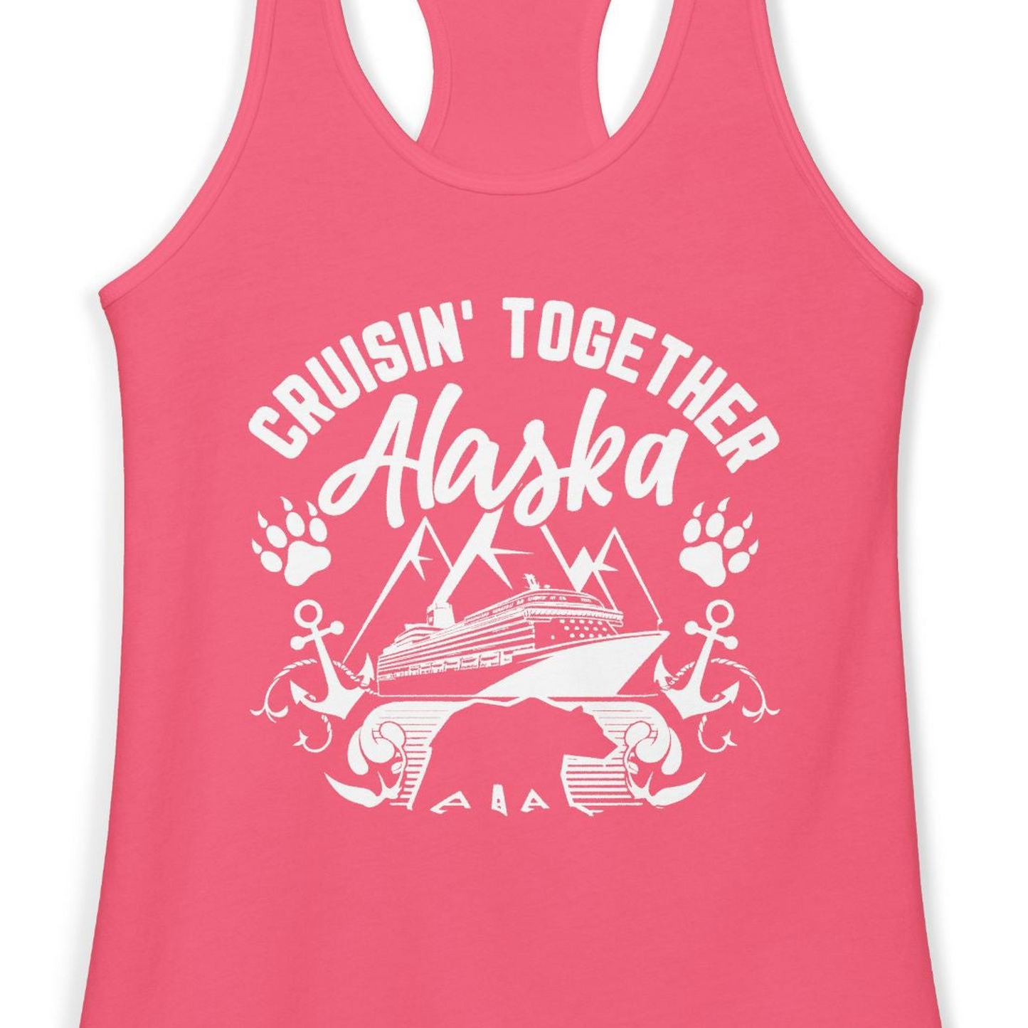 Alaska Cruise Adventure Shirt Ladies Tank Top – Hot Pink – Alaska Cruise Shirts Close Up