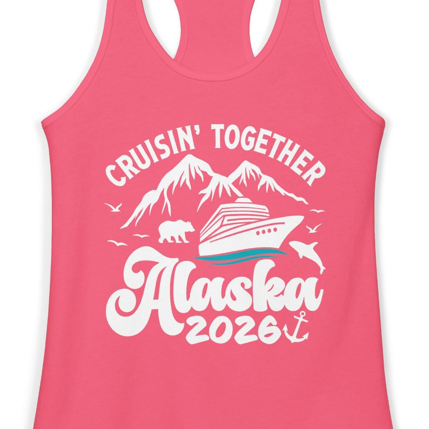 Alaska Cruise Adventure Shirt Ladies Tank Top – Hot Pink – Alaska Cruise Shirts Close Up