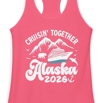 Alaska Cruise Adventure Shirt Ladies Tank Top – Hot Pink – Alaska Cruise Shirts Close Up