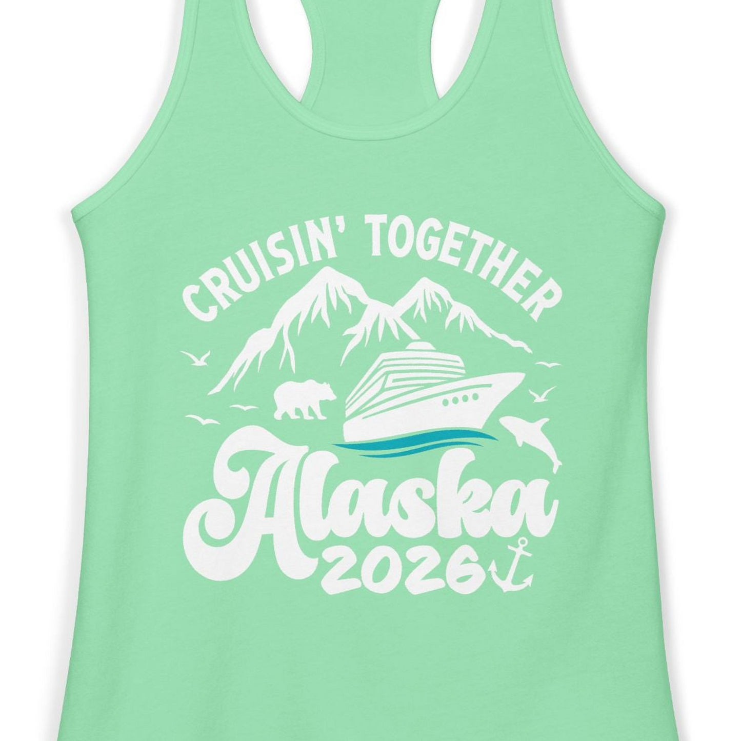 Alaska Cruise Adventure Shirt Ladies Tank Top – Solid Mint – Alaska Cruise Shirts Close Up