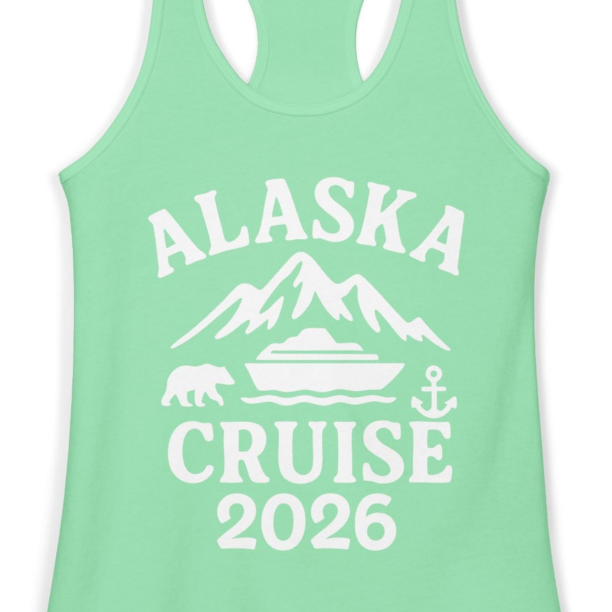 Alaska Cruise 2026 Shirt Ladies Tank Top – Solid Mint – Alaska Cruise Shirts Close Up