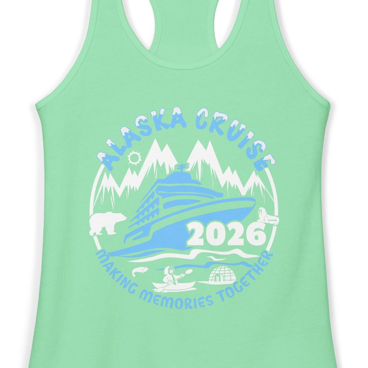 Alaska Cruise 2026 Shirt Ladies Tank Top – Solid Mint – Alaska Cruise Shirts Close Up