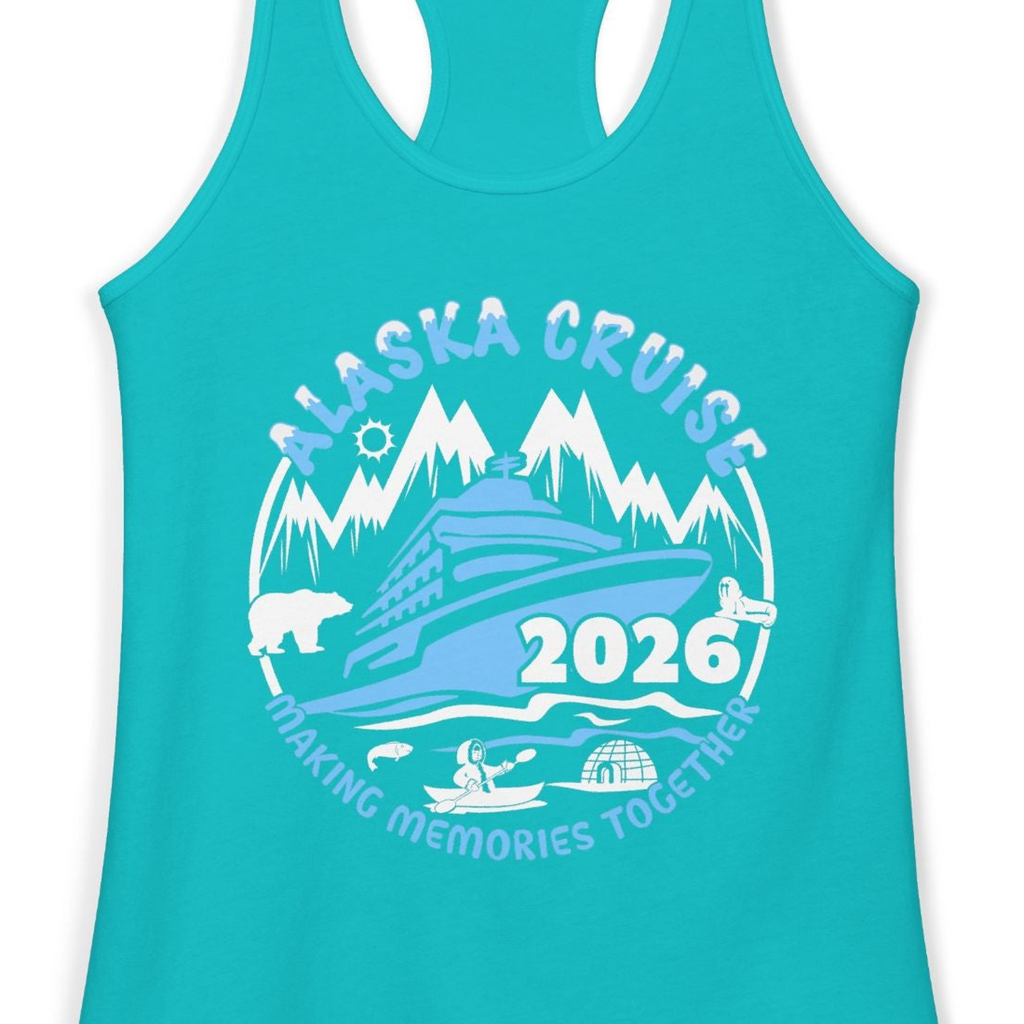 Alaska Cruise 2026 Shirt Ladies Tank Top – Tahiti Blue – Alaska Cruise Shirts Close Up