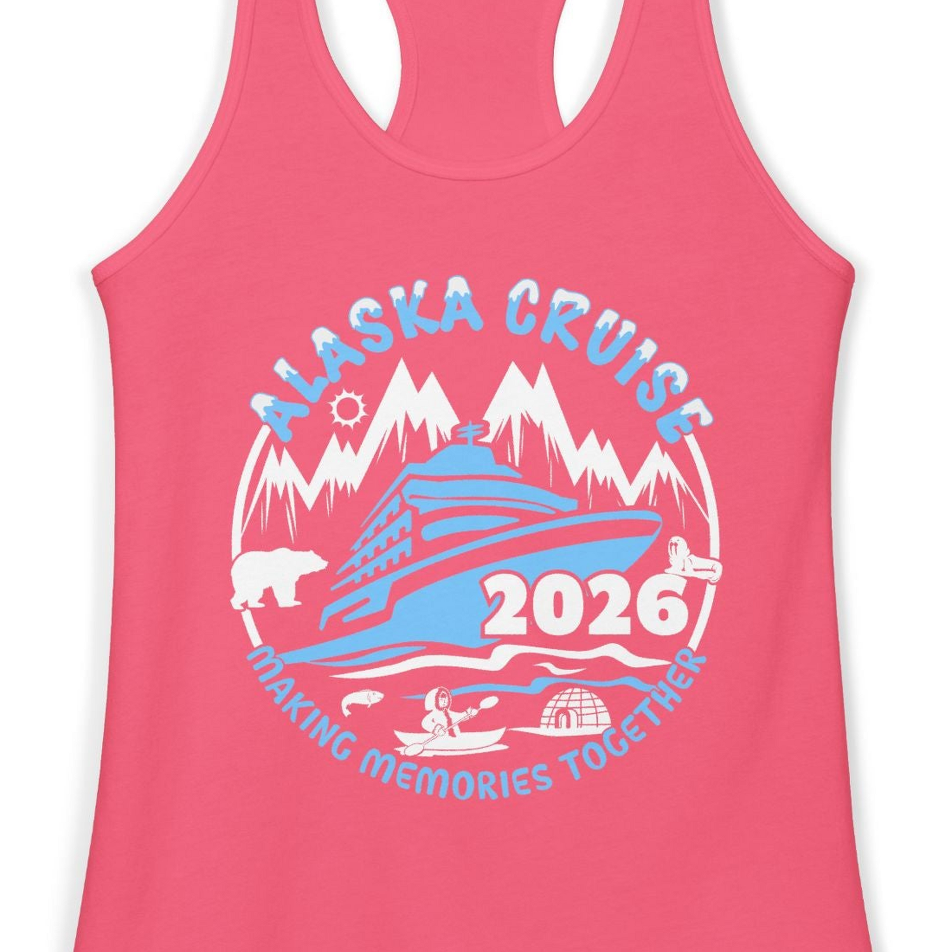 Alaska Cruise 2026 Shirt Ladies Tank Top – Hot Pink – Alaska Cruise Shirts Close Up