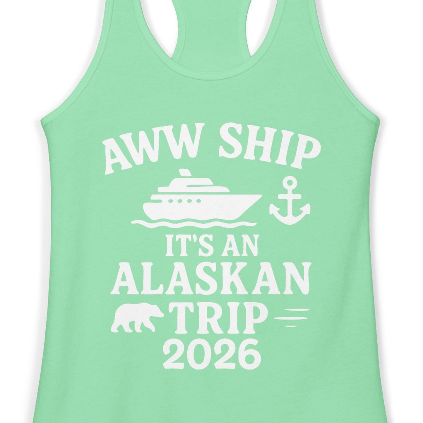 Alaska Cruise Shirt Ladies Tank Top – Solid Mint – Alaska Cruise Shirts Close Up
