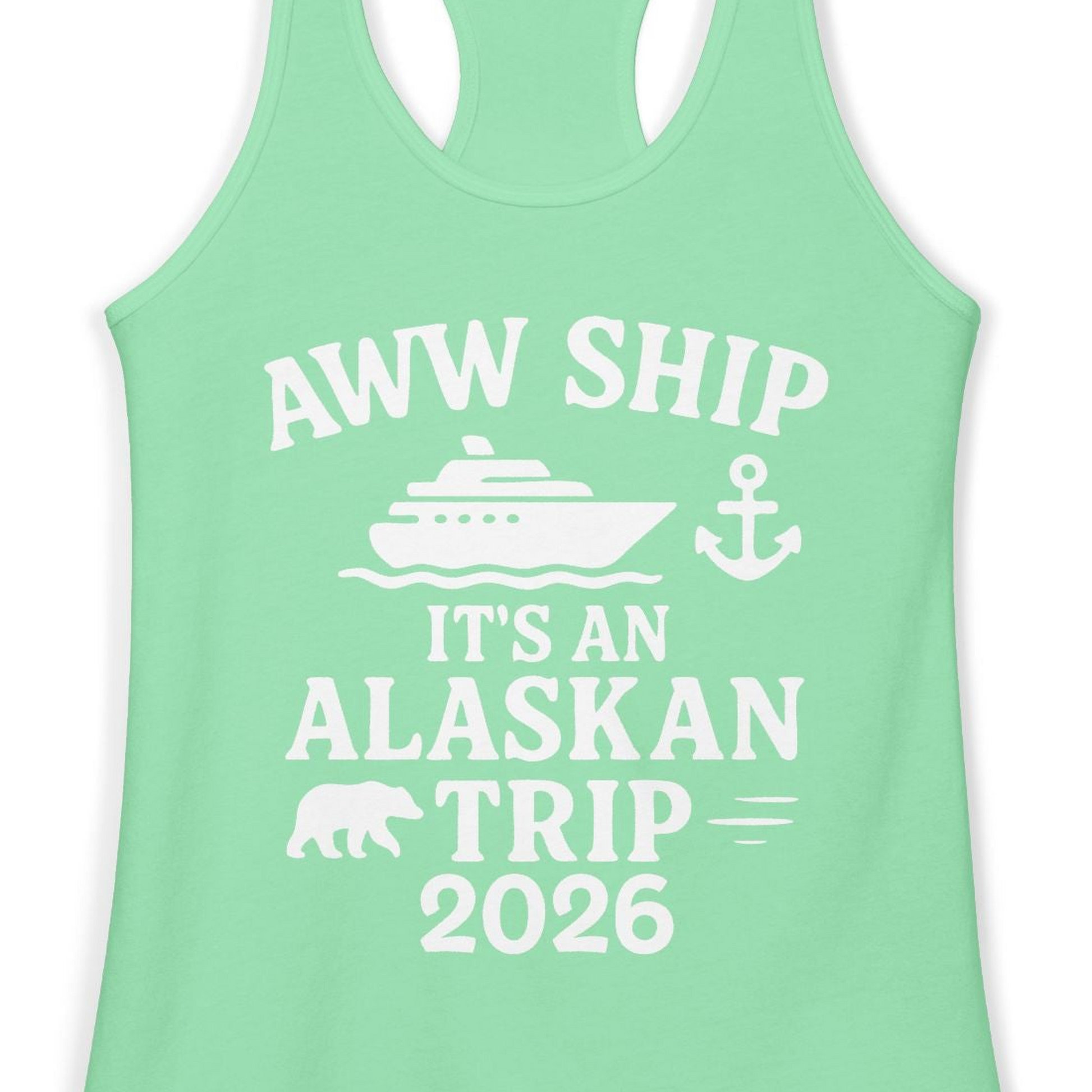 Alaska Cruise Shirt Ladies Tank Top – Solid Mint – Alaska Cruise Shirts Close Up