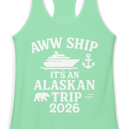 Alaska Cruise Shirt Ladies Tank Top – Solid Mint – Alaska Cruise Shirts Close Up