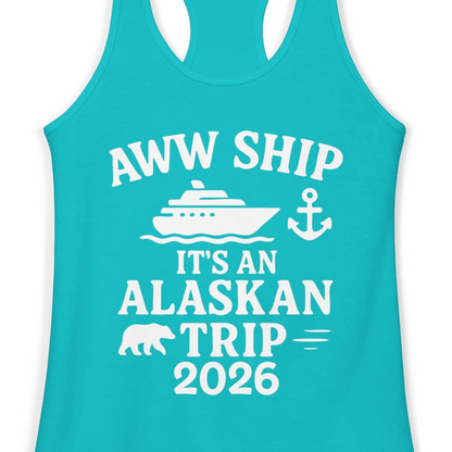 Alaska Cruise Shirt Ladies Tank Top – Tahiti Blue – Alaska Cruise Shirts Close Up