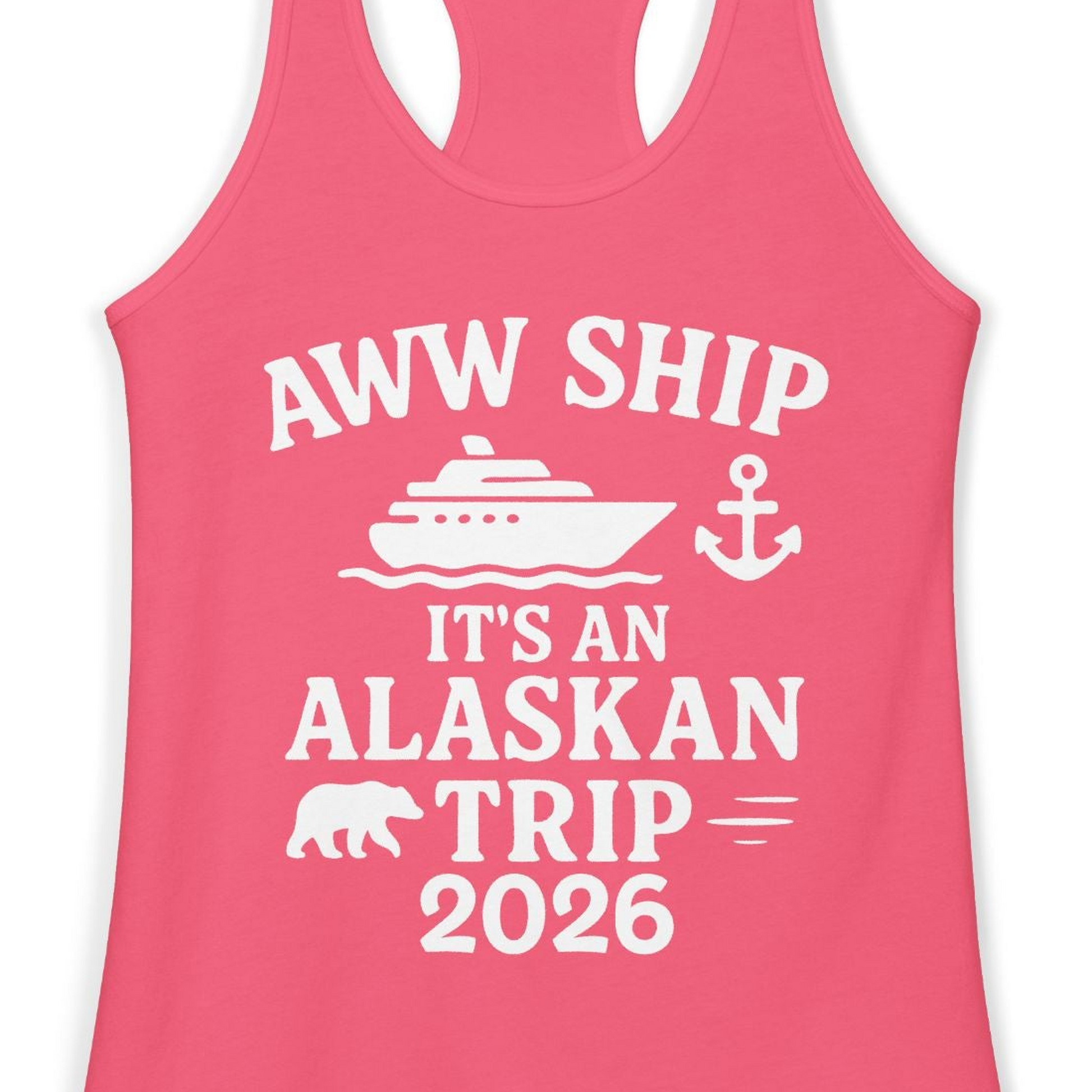 Alaska Cruise Shirt Ladies Tank Top – Hot Pink – Alaska Cruise Shirts Close Up