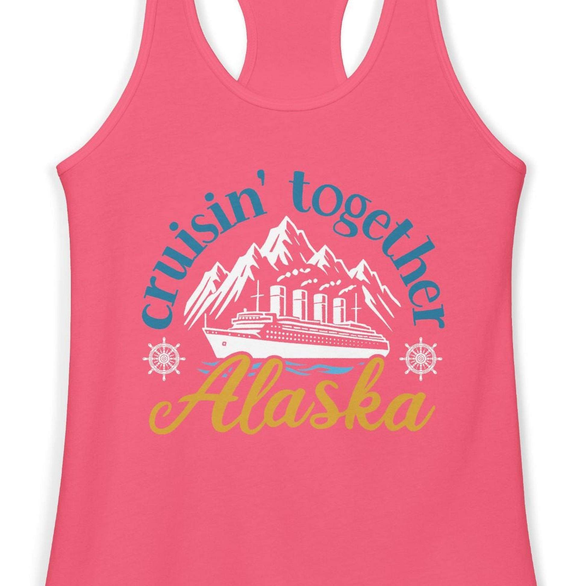 Alaska Cruise Adventure Shirt Ladies Tank Top – Hot Pink – Alaska Cruise Shirts Close Up